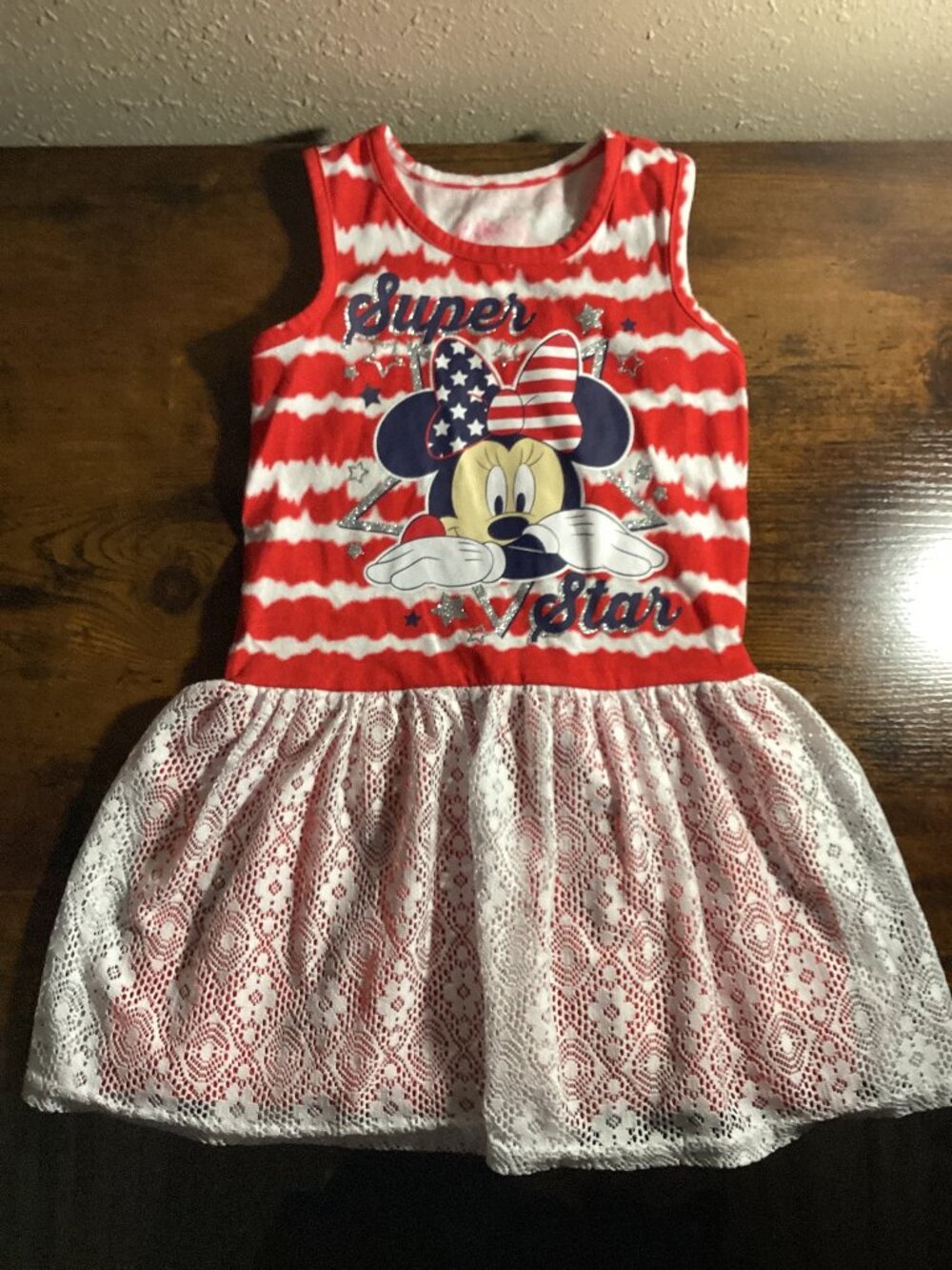 Disney Minnie Mouse Girls Patriotic Red White Blue Lace Dress